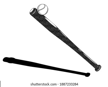 sports baseball bat powerfully hits flying ball. American national sport. Active lifestyle. Contrast black and white vector