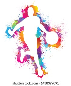 Sports, Basketball logo design, Colorful paint drops ink splashes, Goal, Icon, Exercise, Symbol, Silhouette, Vector illustration.