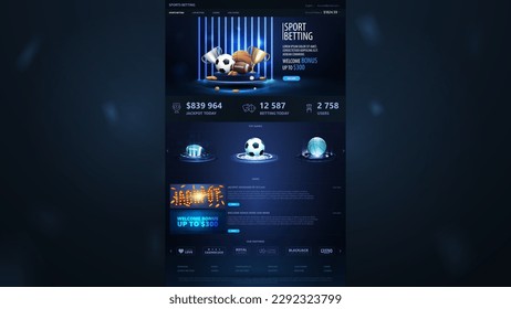 Sports betting, dark and blue template of website with web banners and sports elements