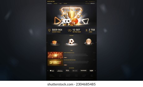 Sports betting, dark and gray template of website with web banners and sports elements