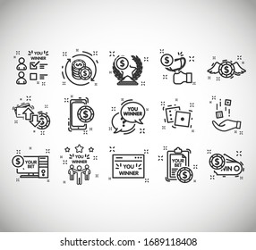 Sports Betting Icons. Winner Icons. Put Chips, Play Dice, Place Bets Online. Symbols Of Peoples Victory And Sports Betting. Vector Illustration EPS10