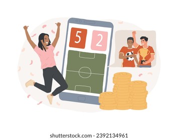 Sports betting isolated concept vector illustration. Bookmaker market, wagering website, sports betting mobile app, put bet on, online gambling, winner strategy, earn on e-sport vector concept.