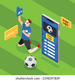 Sports betting isometric background with mobile fan application vector illustration
