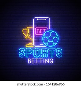 Sports Betting Neon Sign, Bright Signboard, Light Banner. Sports Betting Logo Neon, Emblem. Vector Illustration