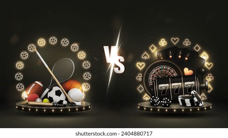 Sports betting VS Casino in gold and neon on a black background.