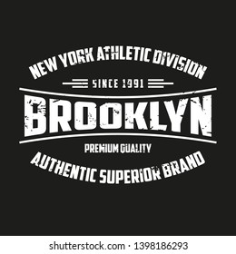 Sports black white vector illustration in the form of the message: Brooklyn.  Typography, t-shirt graphics, print, poster, banner, slogan, flyer, postcard.