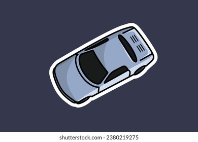 Deportes Blue Car Sticker arriba la ilustración vectorial de la vista. Concepto de icono de transporte de vehículos. Logo de diseño de stickers de autos deportivos con sombra.