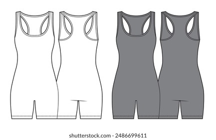 Sports bodysuit technical fashion illustration.