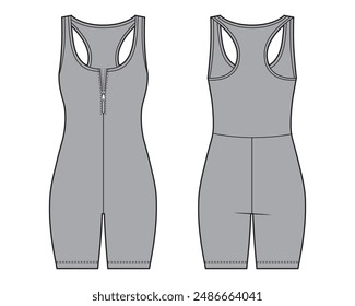 Sports bodysuit with zipper clasp.