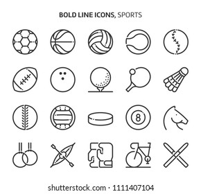 Sports, bold line icons. The illustrations are a vector, editable stroke, 48x48 pixel perfect files. Crafted with precision and eye for quality.