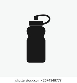 Icono plano del Vector de la botella de los deportes, icono negro de la ilustración de la silueta de la botella de agua potable