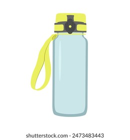 Sports bottle with strap realistic. Fresh water plastic container.  