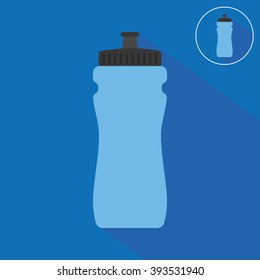 Sports bottle with water icon. Flat style