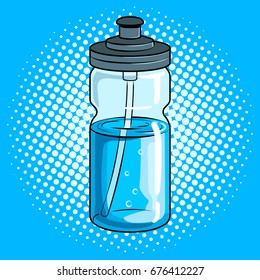 Sports bottle with water pop art retro vector illustration. Comic book style imitation.