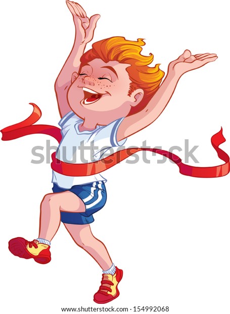 Sports Boy Crosses Finish Line Finishing Stock Vector (Royalty Free ...