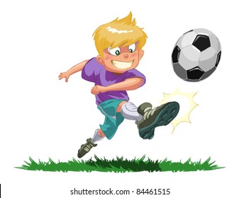 sports boy footballer hits the ball