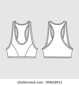 Sports Bra, Crop Top. Fashion Illustration, CAD, Technical Drawing, Specification Drawing, Pen Tool, Editable.