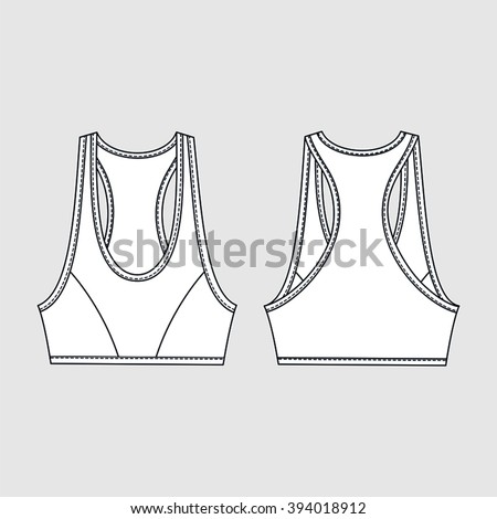 Sports Bra, Crop Top. Fashion Illustration, CAD, Technical Drawing, Specification Drawing, Pen Tool, Editable.