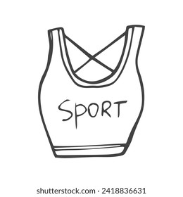 Sports bra doodle icon, women crop top with racer back, outfit for fitness and running, vector illustration of healthy lifestyle