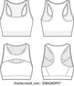 Sports Bra Fashion Vector Sketch, Apparel Template, Sports Bra