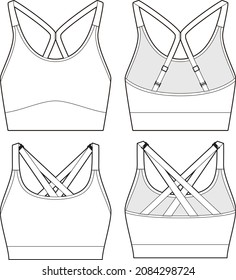 Sports bra fashion vector sketch, Apparel template, Adjustable shoulder straps 
