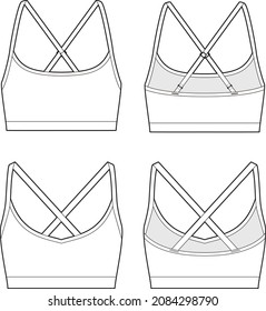 Sports bra fashion vector sketch, Apparel template, Adjustable shoulder straps 