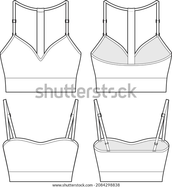 Sports bra fashion vector sketch, Apparel\
template, Adjustable shoulder straps\
