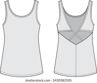 Sports bra, fitted crop top vest, Fashion Flat Sketch Vector Illustration, CAD, Technical Drawing, Flat Drawing, Template, Mockup.