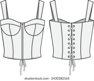 Sports bra, fitted crop top vest, Fashion Flat Sketch Vector Illustration, CAD, Technical Drawing, Flat Drawing, Template, Mockup.