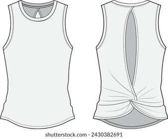 Sports bra, fitted crop top vest, Fashion Flat Sketch Vector Illustration, CAD, Technical Drawing, Flat Drawing, Template, Mockup.