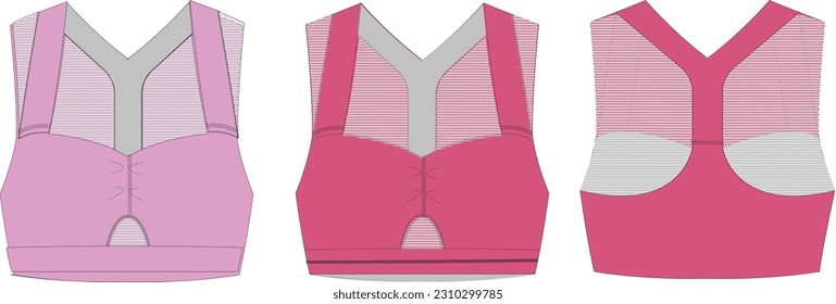 Sports Bra front and back tech pack vector template