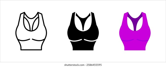 Sports bra icon. Workout top sign. Comfortable and supportive activewear symbol. Gym and fitness apparel pictogram. Athletic clothing illustration.