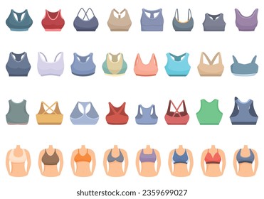 Sports Bra icons set cartoon vector. Top model. Sport fit