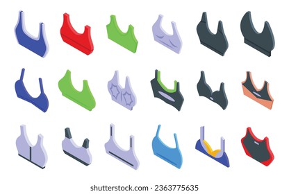 Sports Bra icons set isometric vector. Top crop women. Sport fit