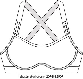 sports bra womens high impact padded strappy cross back bra flat sketch vector illustration