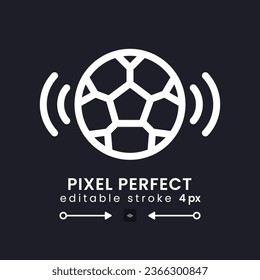 Sports broadcast white linear desktop icon on black. Live stream. Television program. Soccer game. Pixel perfect, outline 4px. Isolated user interface symbol for dark theme. Editable stroke