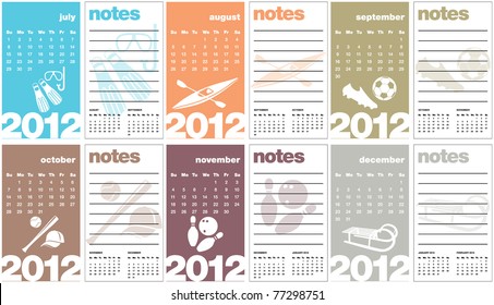  Sports Calendar 2012 (Business Card Sized) with notes