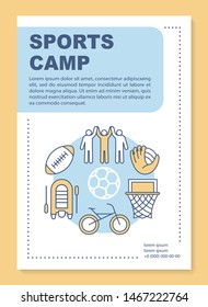 Sports camp, active outdoor games brochure template layout. Flyer, booklet, leaflet print design with linear illustrations. Vector page layouts for magazines, annual reports, advertising posters