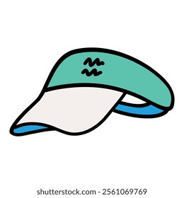 Sports cap for badminton. Headdress. sports uniform. Sportswear. Icon,element,symbol,logo isolated on white background. Hand drawn vector illustration.