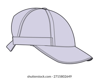 Sports cap technical flat sketch vector mockup illustration.