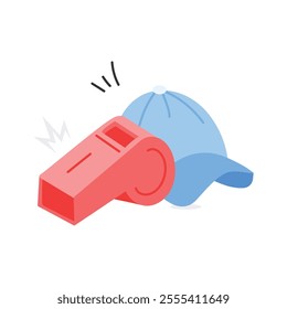 Sports cap and whistle, concept icon of sports accessory