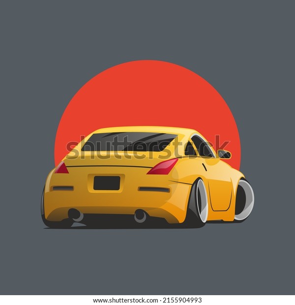 Sports car\
against a sunrise on a dark\
background