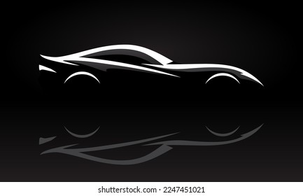 Sports car auto silhouette. Auto garage vehicle showroom. Motor car dealership background. Vector illustrations.