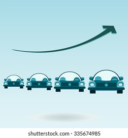 Sports car, chart growth. Repair shop, automobile industry, Growth of production of cars.