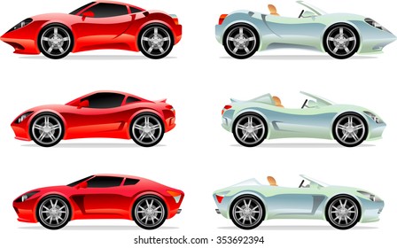 Sports Car Collection-Variation of fast cars in red and chrome finish