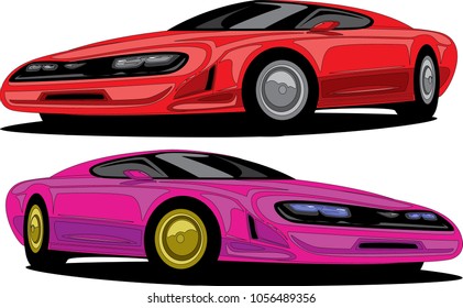 Sports car coupe sketch, two-door sportive vehicle isolated on white background. Vector illustration