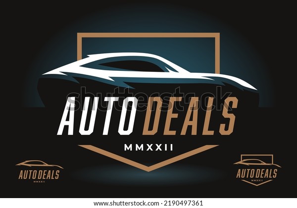 Sports car deals logo emblem. auto speed\
silhouette badge icon. Motor vehicle dealership emblem. Automotive\
showroom garage sign. Vector\
illustration.