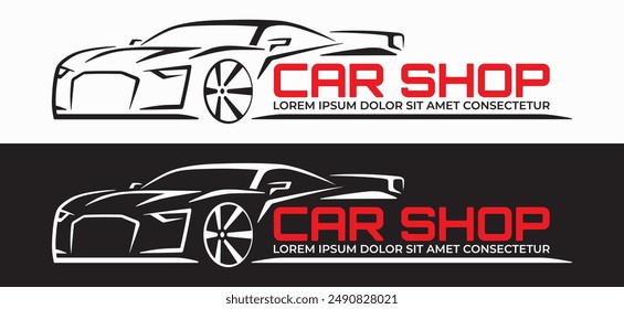 Sports car design. Vector car silhouette with place for company name, slogan, title. Vector illustration. Variants of the image on black or white background.