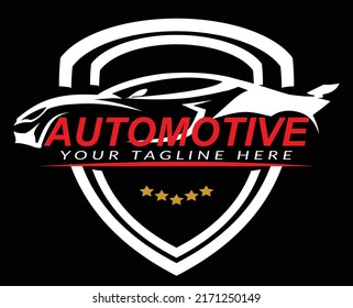 sports car emblem logo with shield background