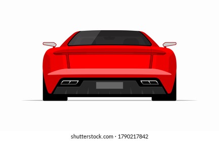 Sports car in flat style. Rear view of a supercar isolated on white background.